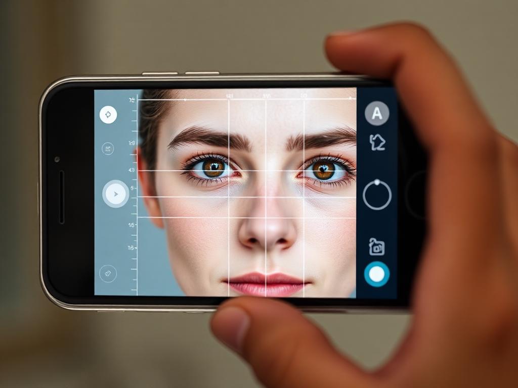 Person using their phone camera with biometric face tracking